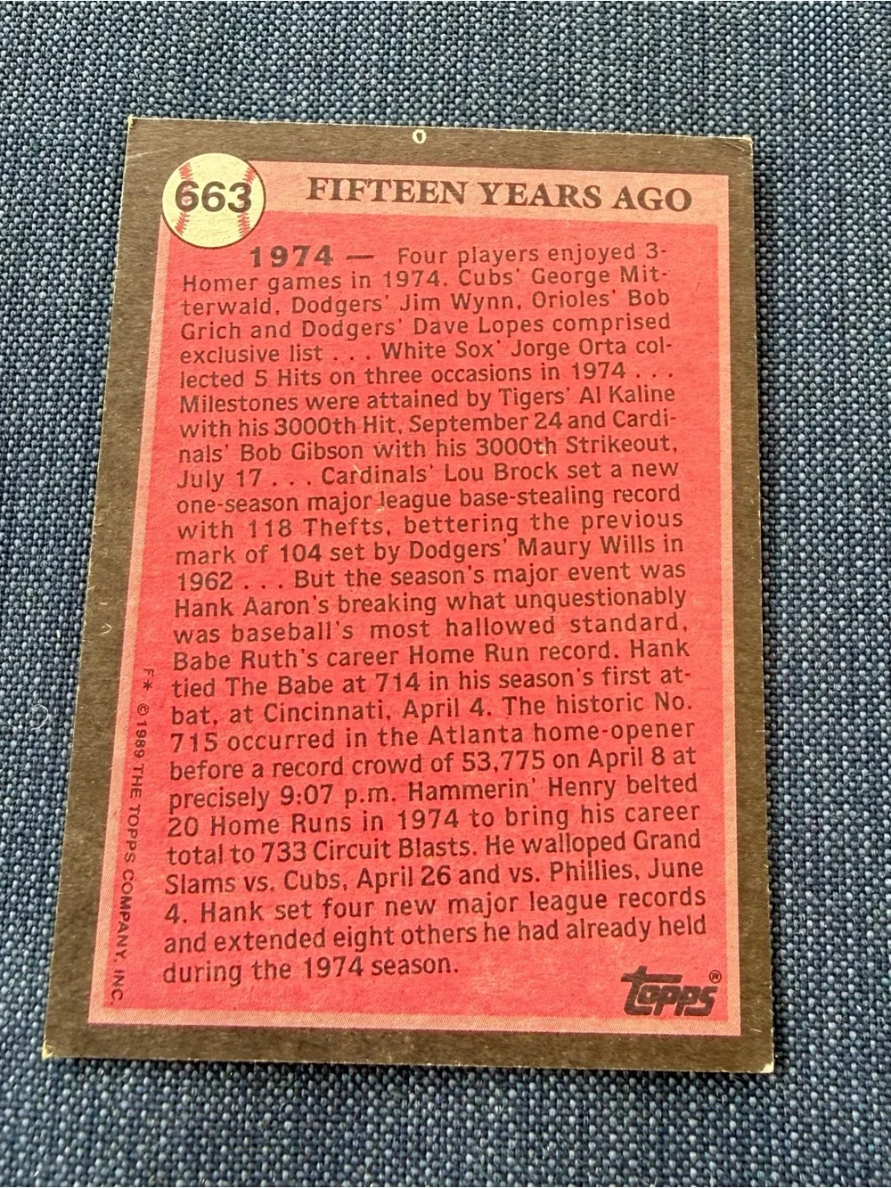 Hank Aaron Turn Back The Clock Baseball Card